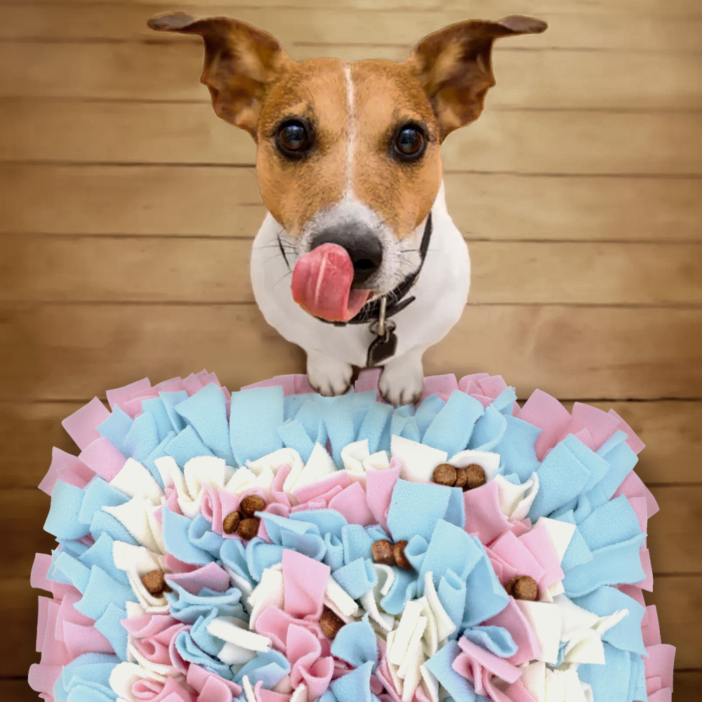 LIVEKEY Pet Snuffle Mat for Dogs, Dog Feeding Mat, Nosework Training Mats for Foraging Instinct Interactive Puzzle Toys (Pink&SkyBlue&White)