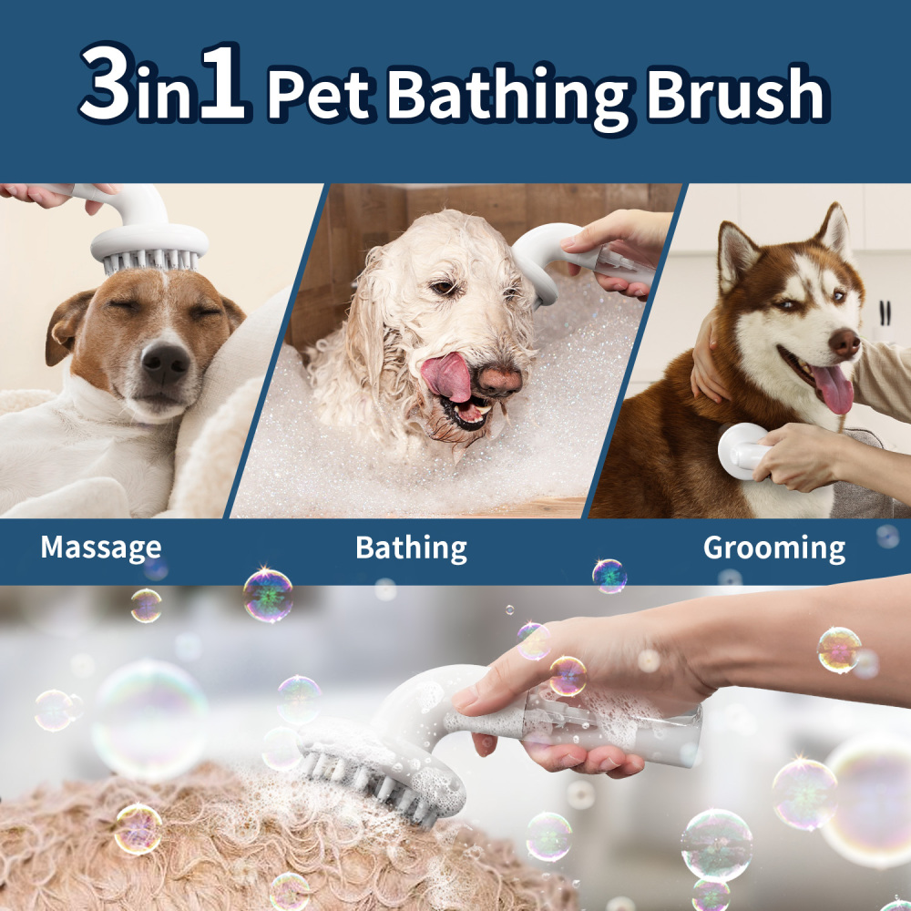 Dog Bath Brush 3 in1 Pet washing Soap Brush Soft Silicone Dog Brush Shampoo Dispenser Brush