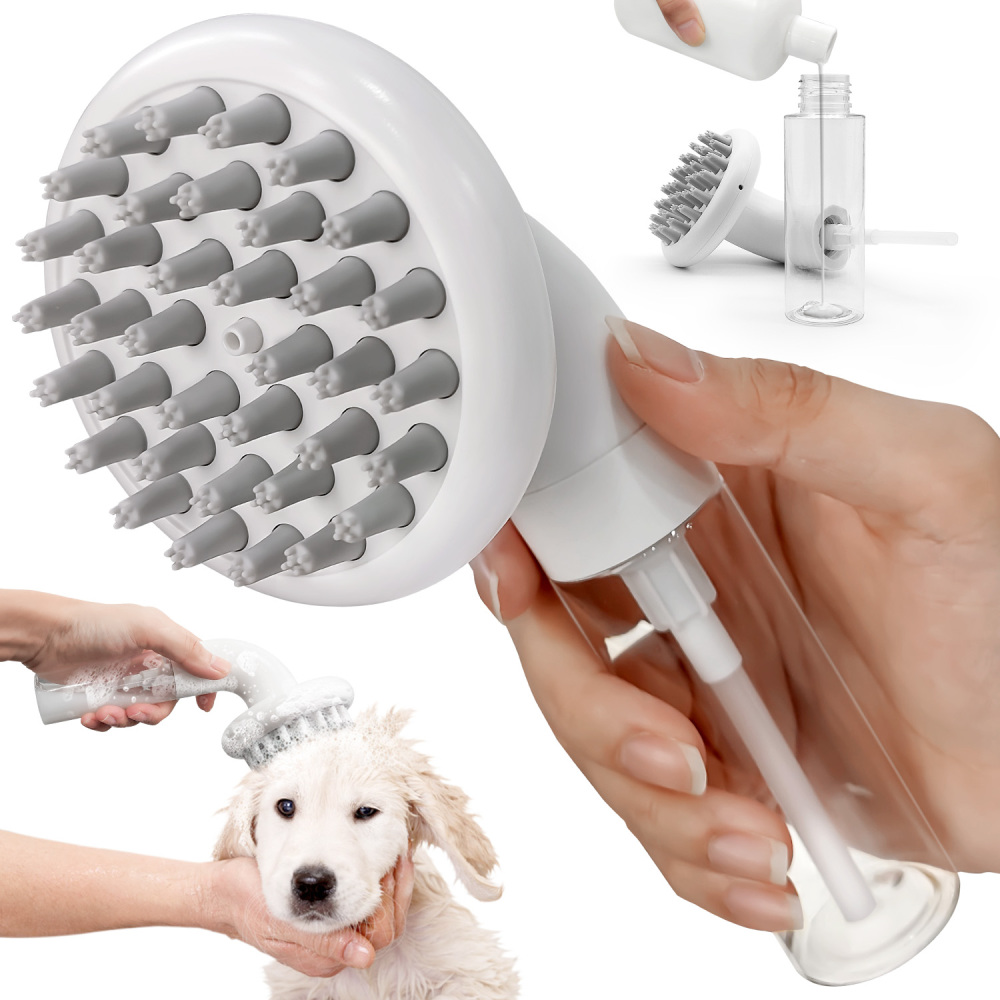 Dog Bath Brush 3 in1 Pet washing Soap Brush Soft Silicone Dog Brush Shampoo Dispenser Brush
