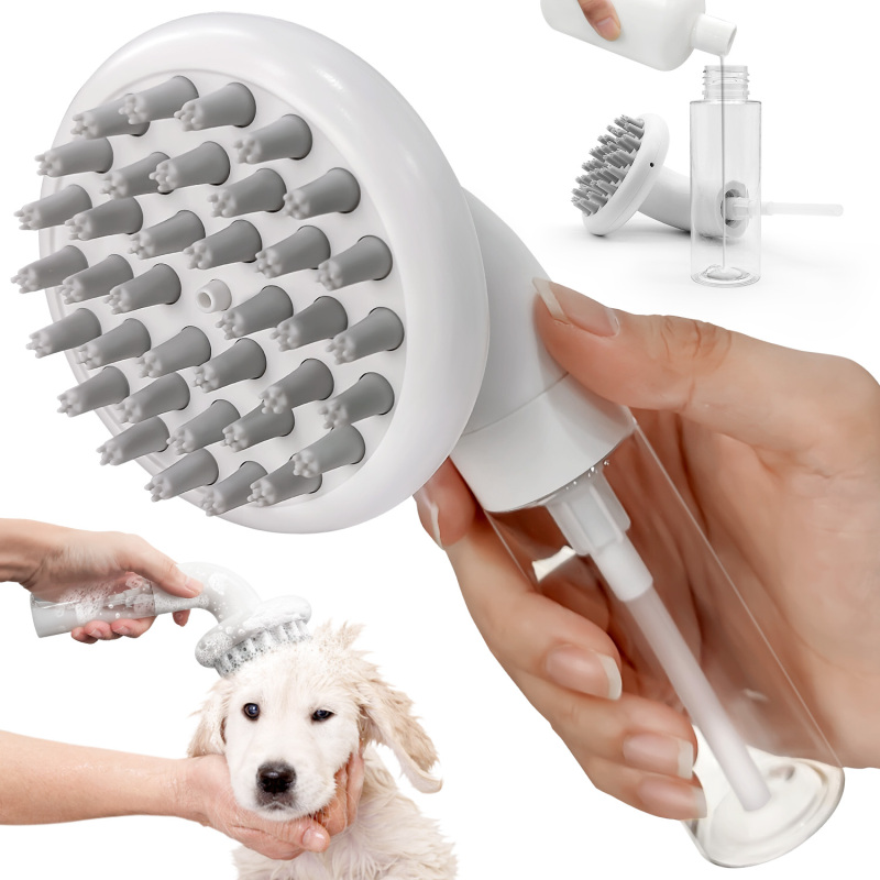 Dog Bath Brush 3 in1 Pet washing Soap Brush Soft Silicone Dog Brush Shampoo Dispenser Brush