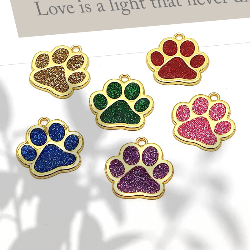 Personalized Engrave Pet Id Tags, Paw Shape Custom Glitter Pet Supplies