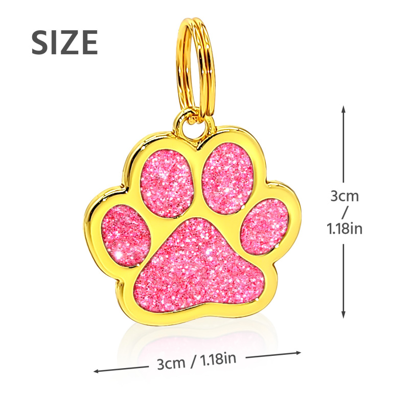 Personalized Engrave Pet Id Tags, Paw Shape Custom Glitter Pet Supplies