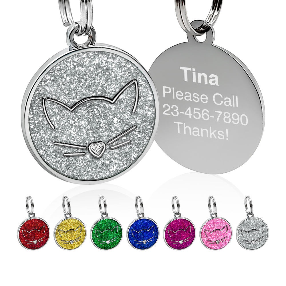 [Customized] Round Cat Face Glitter Dog Tag - Total