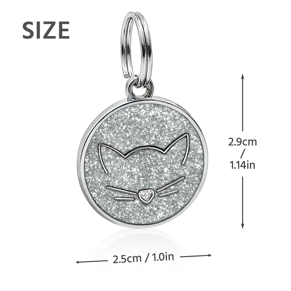 [Customized] Round Cat Face Glitter Dog Tag - Total