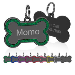 Customized Black Glitter Bone-shaped  Dog Tag- Engraved Dog Name Tag - Slide On Cat ID Tags, Dog Tags Personalized , Dog Id Tags, Dog Name Tags Personalized Engraved ,Pet Identification, Highquality Engraving, Rustproof Material, Pet Owners