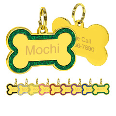 Customized Golden Glitter Bone-shaped  Dog Tag- Engraved Dog Name Tag - Slide On Cat ID Tags, Dog Tags Personalized , Dog Id Tags, Dog Name Tags Personalized Engraved ,Pet Identification, Highquality Engraving, Rustproof Material, Pet Owners
