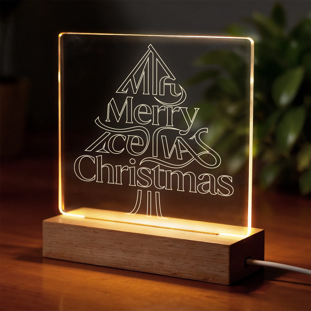 Night Glow Merry Xmas Typography Tree Light