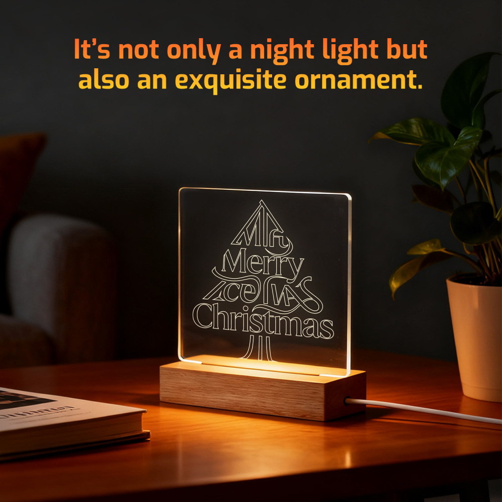 Night Glow Merry Xmas Typography Tree Light