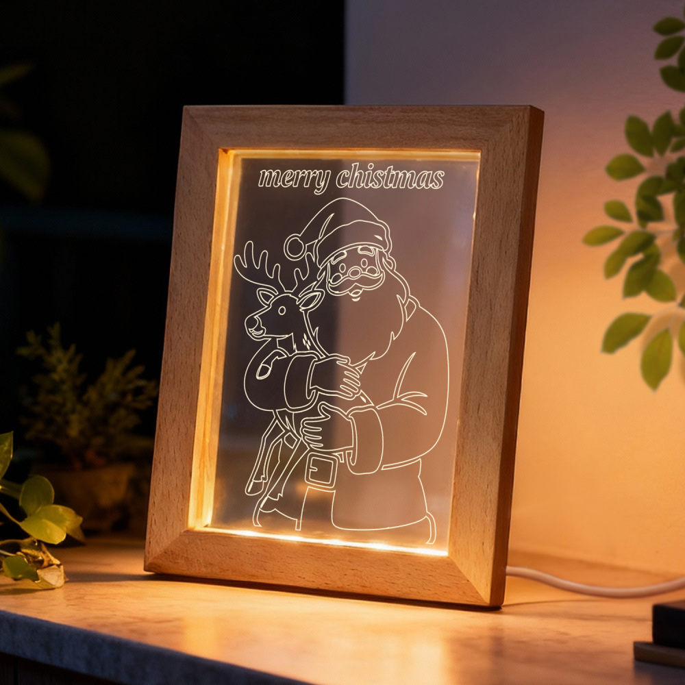 Glow Frames “Santa & Reindeer Embrace” Christmas Light Frame