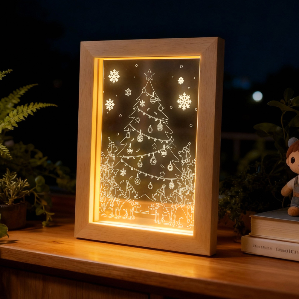 Glow Frames “Puppy Christmas Tree Gathering” Light Frame