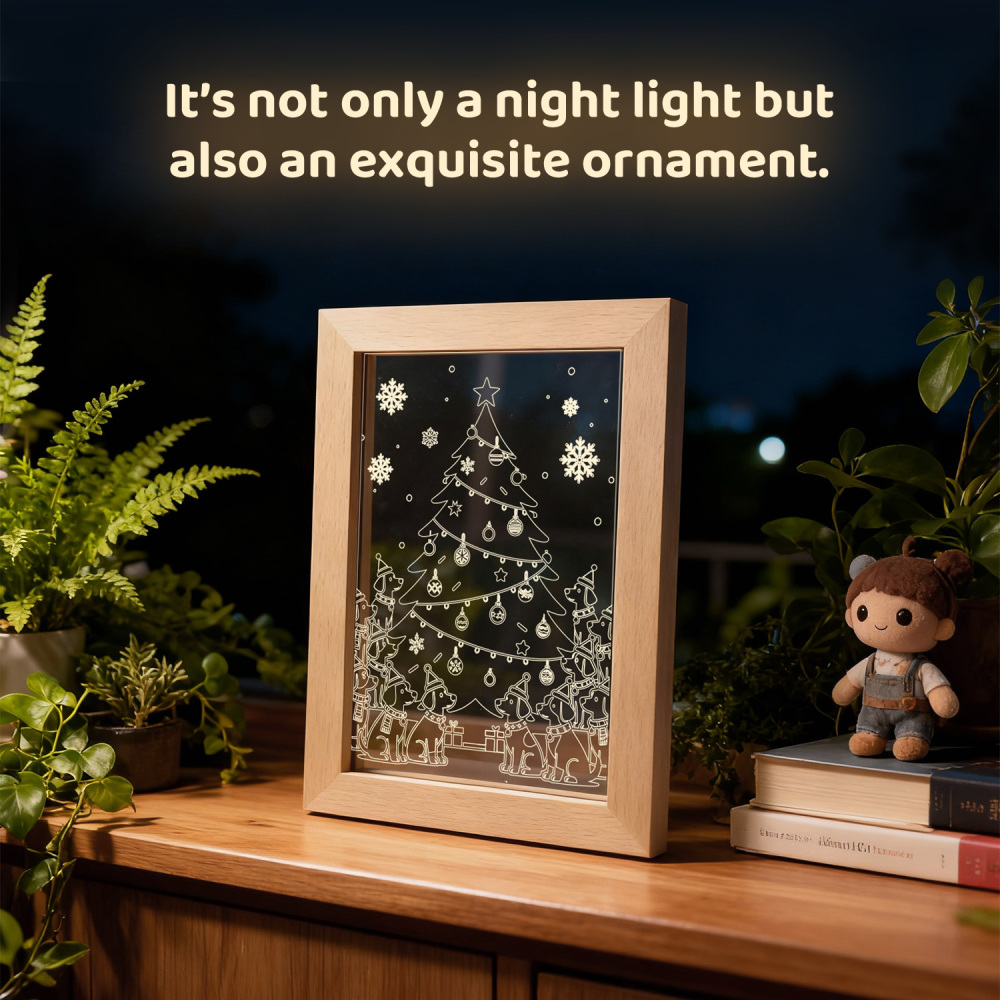 Glow Frames “Puppy Christmas Tree Gathering” Light Frame