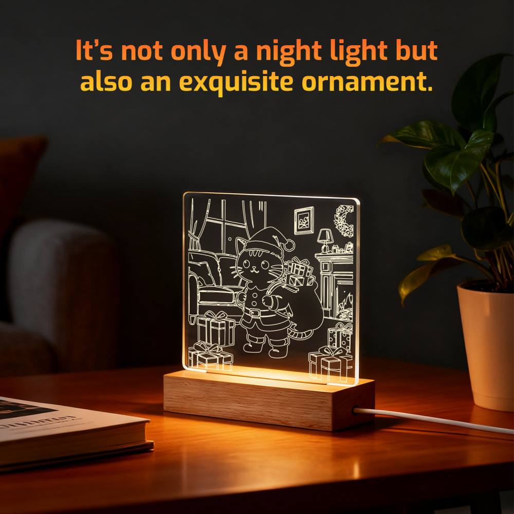 Night Glow Santa Cat Christmas Scene Light