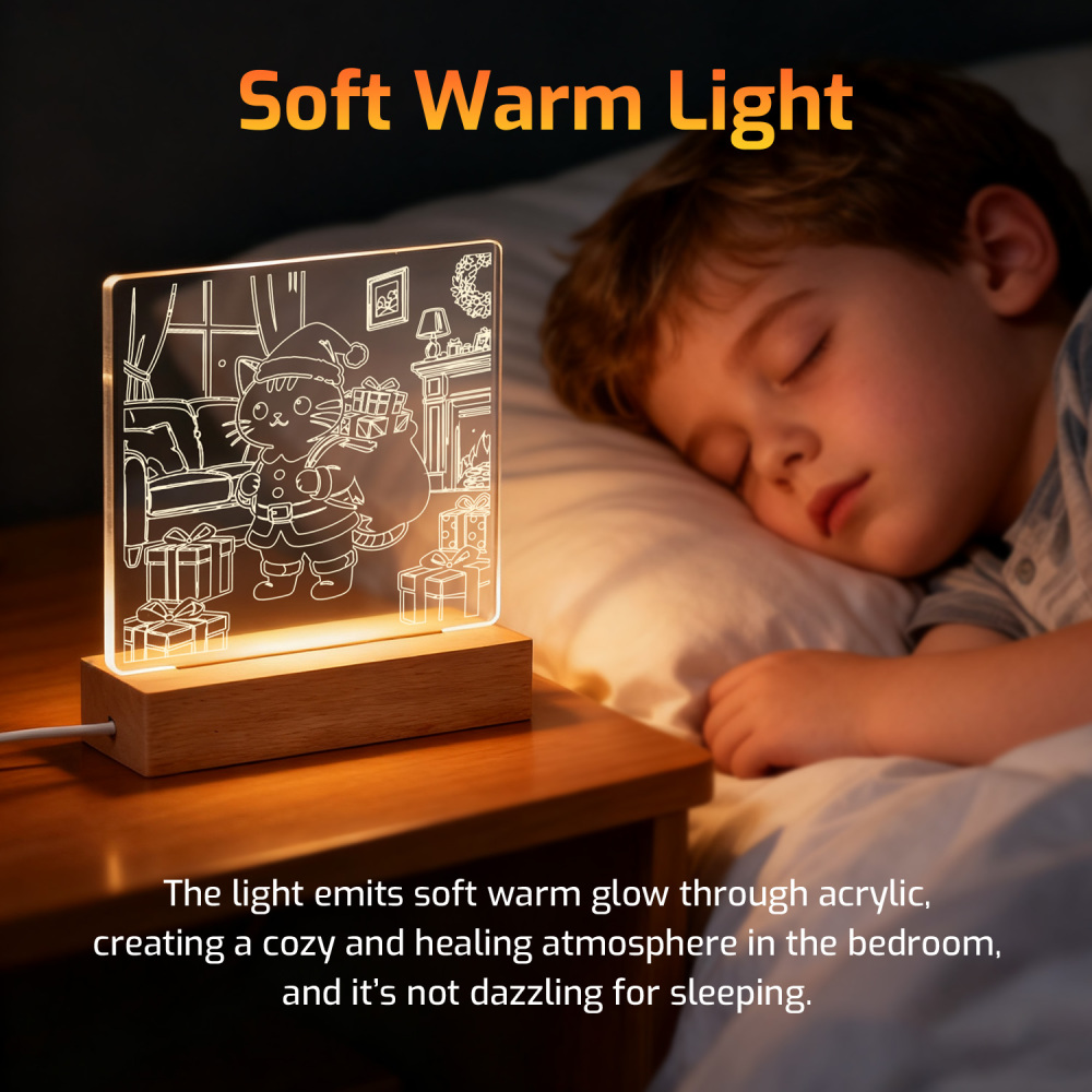 Night Glow Santa Cat Christmas Scene Light