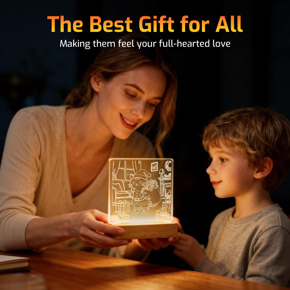 Night Glow Santa Cat Christmas Scene Light