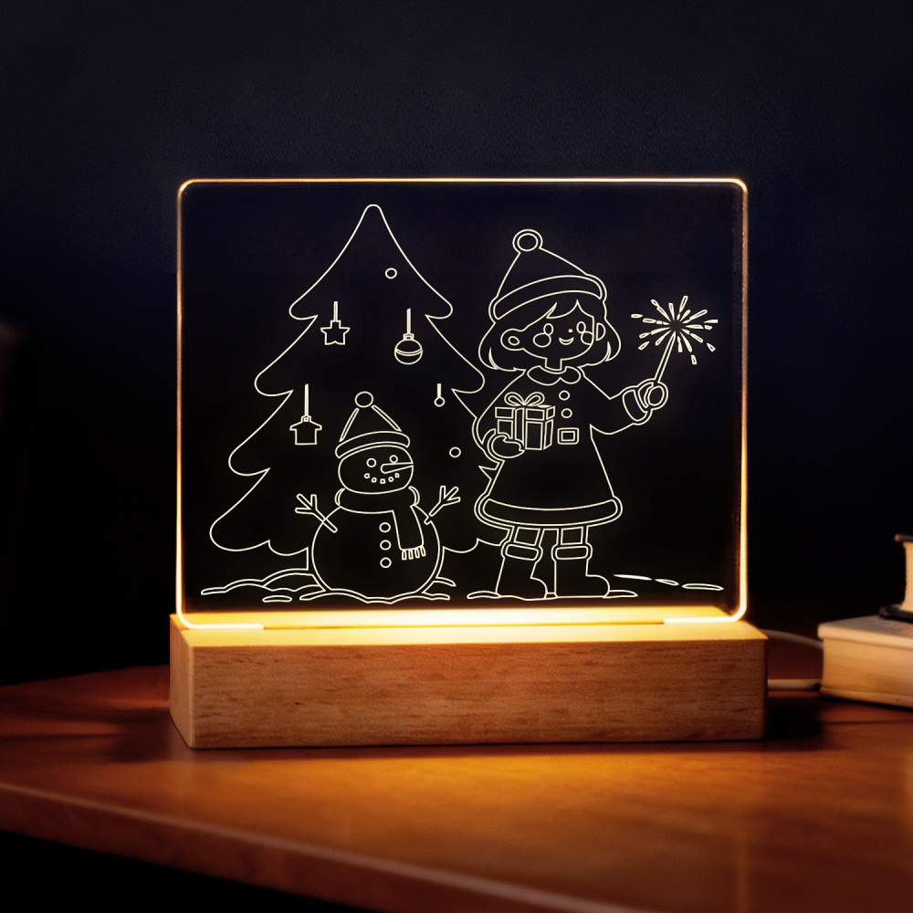 Night Glow “Festive Whimsy” Girl & Snowman Christmas Light