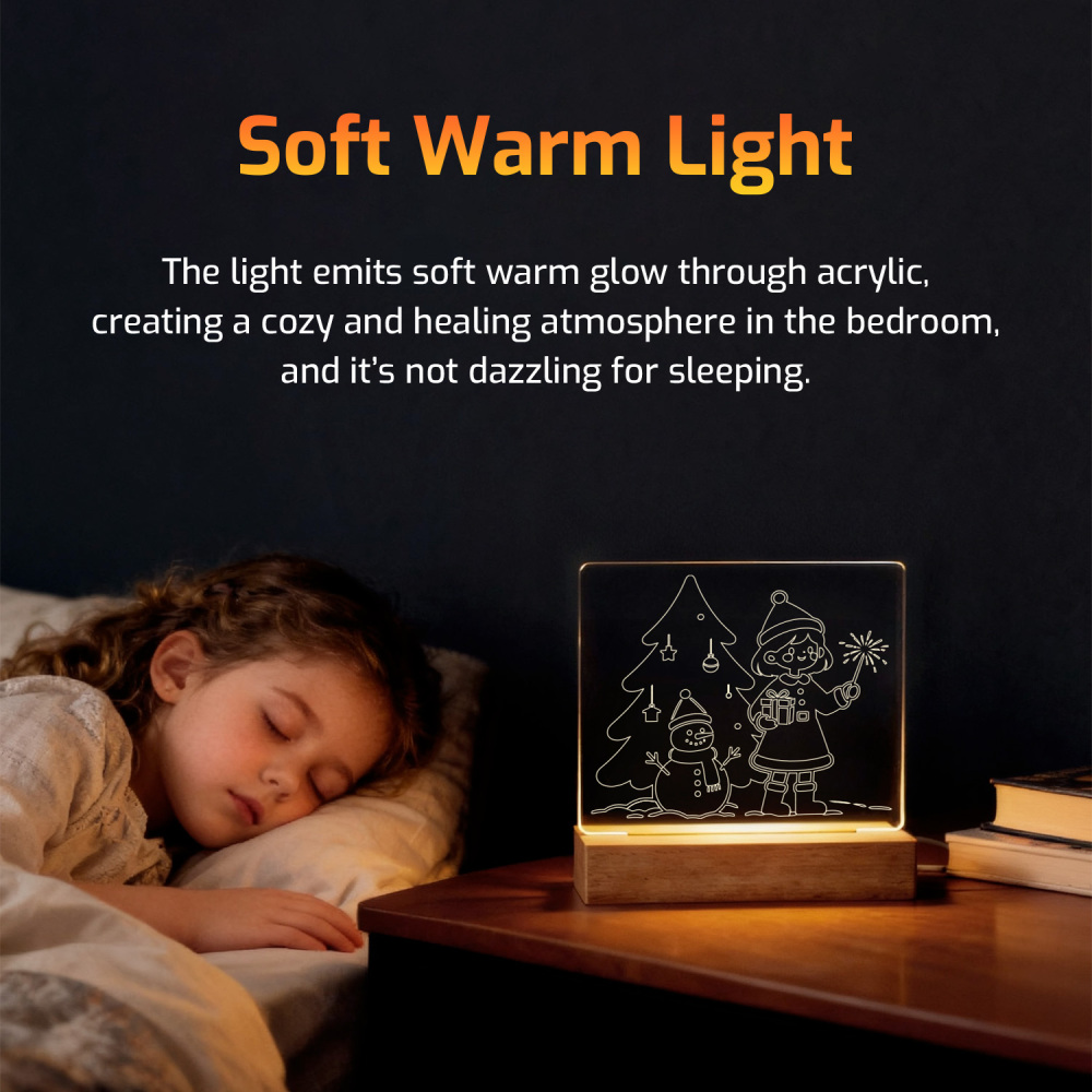 Night Glow “Festive Whimsy” Girl & Snowman Christmas Light