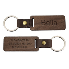 Customized Dark Wood & Leather Pet ID Tag – Engraved Pet Name Tag - Keyring Dog & Cat ID Tags, Personalized Pet Identification Tags, Double-Sided Engraved Pet Name Tags, Vintage Brown Wooden Pet Tags, Brass-Accent Leather Strap Pet Tags, Pet Owners