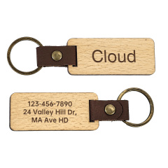 Customized Leather-Strap Wooden Pet ID Tag – Engraved Pet Name Tag - Keyring Pet Identity Tags, Bespoke Pet Name Tags, Double-Sided Engraved Pet ID Tags, Natural Wood Pet Identification Tags, Heavy-Duty Leather Strap Pet Tags, Pet Parents’ Must-Have