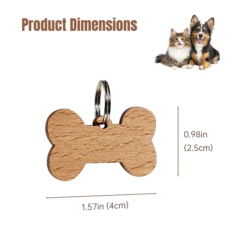 Multi-Shape Natural Wood Pet ID Tag Set – Solid Wood Bone/Hexagon/Heart/Circle Pet Name Badges - Custom Engraved Name & Phone Pet Identification Collar Tags
