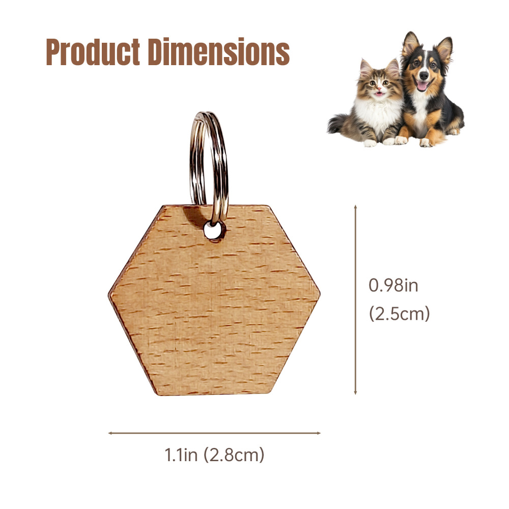 Multi-Shape Natural Wood Pet ID Tag Set – Solid Wood Bone/Hexagon/Heart/Circle Pet Name Badges - Custom Engraved Name & Phone Pet Identification Collar Tags