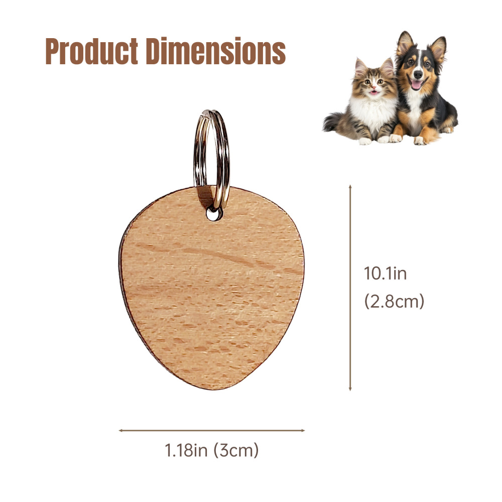 Multi-Shape Natural Wood Pet ID Tag Set – Solid Wood Bone/Hexagon/Heart/Circle Pet Name Badges - Custom Engraved Name & Phone Pet Identification Collar Tags
