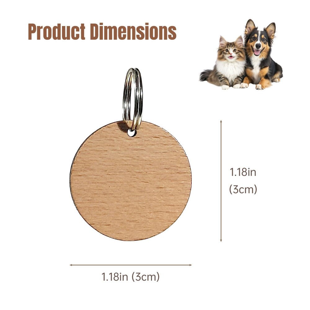 Multi-Shape Natural Wood Pet ID Tag Set – Solid Wood Bone/Hexagon/Heart/Circle Pet Name Badges - Custom Engraved Name & Phone Pet Identification Collar Tags