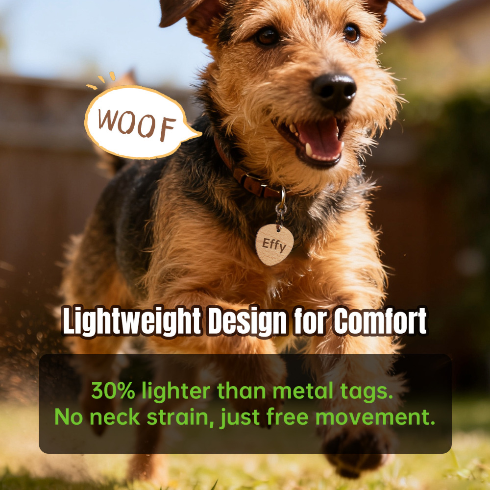 Multi-Shape Natural Wood Pet ID Tag Set – Solid Wood Bone/Hexagon/Heart/Circle Pet Name Badges - Custom Engraved Name & Phone Pet Identification Collar Tags