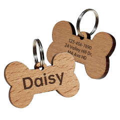 Custom dog tags, Natural Wood Bone Pet ID Tag, Custom Engraved Dog/Cat Identity Badge, Eco-Friendly Wooden Furry Companion Safety Tag, Universal-Size Pet Collar Label