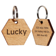Custom Hexagon Wood Pet ID Tag, Natural Wooden Pet Identity Badge, Dual-Sided Personalized Pet Identification Label, All-Size Eco-Friendly Pet Safety Tag, Minimalist Furry Companion ID