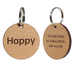 Custom Round Wooden Pet ID Tag, Double-Sided Engraved Dog/Cat Identity tag, Natural Grain Pet Safety Tag, Universal-Size Furry Companion Label, Eco-Friendly Lightweight Daily Wear Pet Tag