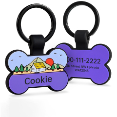 Cottage Landscape Silicone Bone Pet ID Tag – Personalized Pet Name & Info Collar Badge