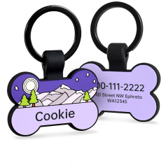 Moonlit Mountain Silicone Bone Pet ID Tag – Custom Engraved Pet Identification Collar Tag