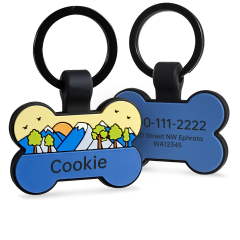 Mountain Sunset Silicone Bone Pet ID Tag – Custom Engraved Pet Name & Contact Collar Badge