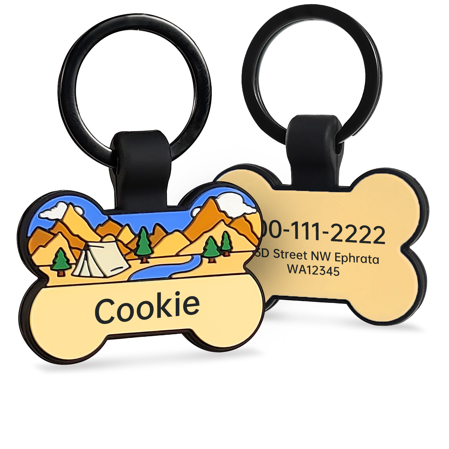 Camping Stream Silicone Bone Pet ID Tag – Personalized Pet Identification Collar Tag