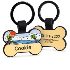 Tropical Island Silicone Bone Pet ID Tag – Custom Engraved Name & Info Pet Collar Tag
