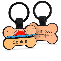Coastal Sunset Silicone Bone Pet ID Tag – Personalized Pet Name & Contact Collar Badge