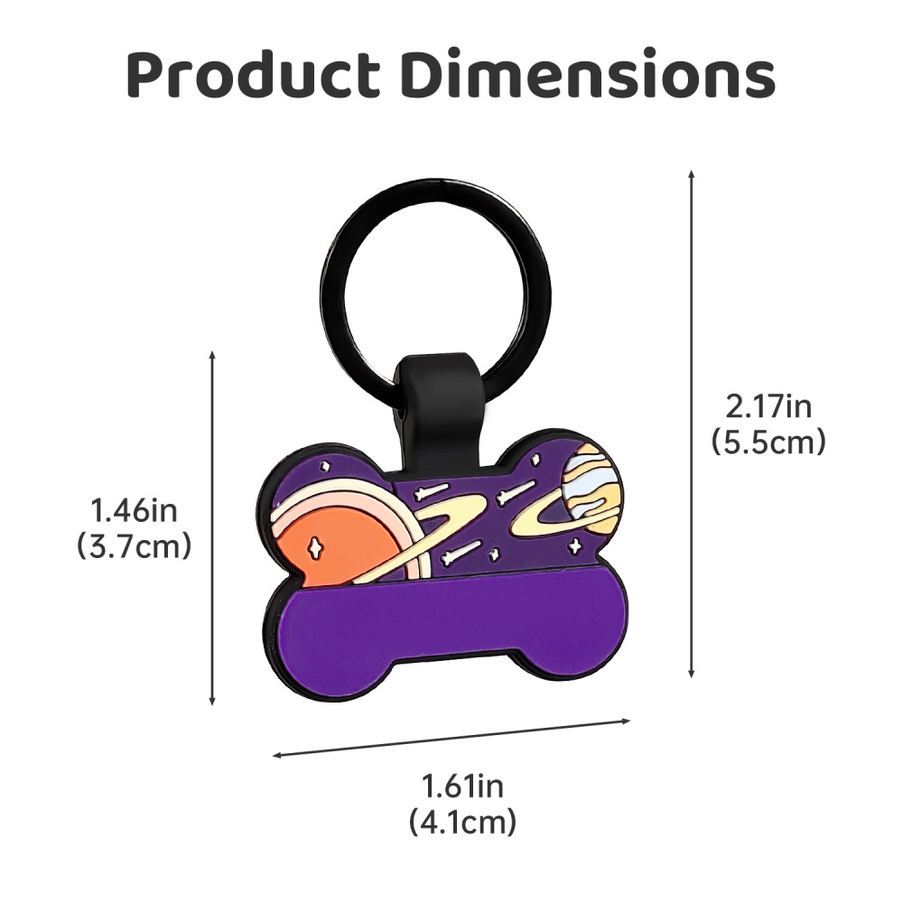 Space-Themed Silicone Bone Pet ID Tag – Custom Engraved Name & Contact Pet Collar Tag