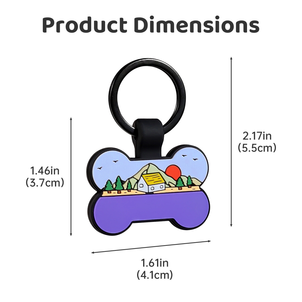 Cottage Landscape Silicone Bone Pet ID Tag – Personalized Pet Name & Info Collar Badge