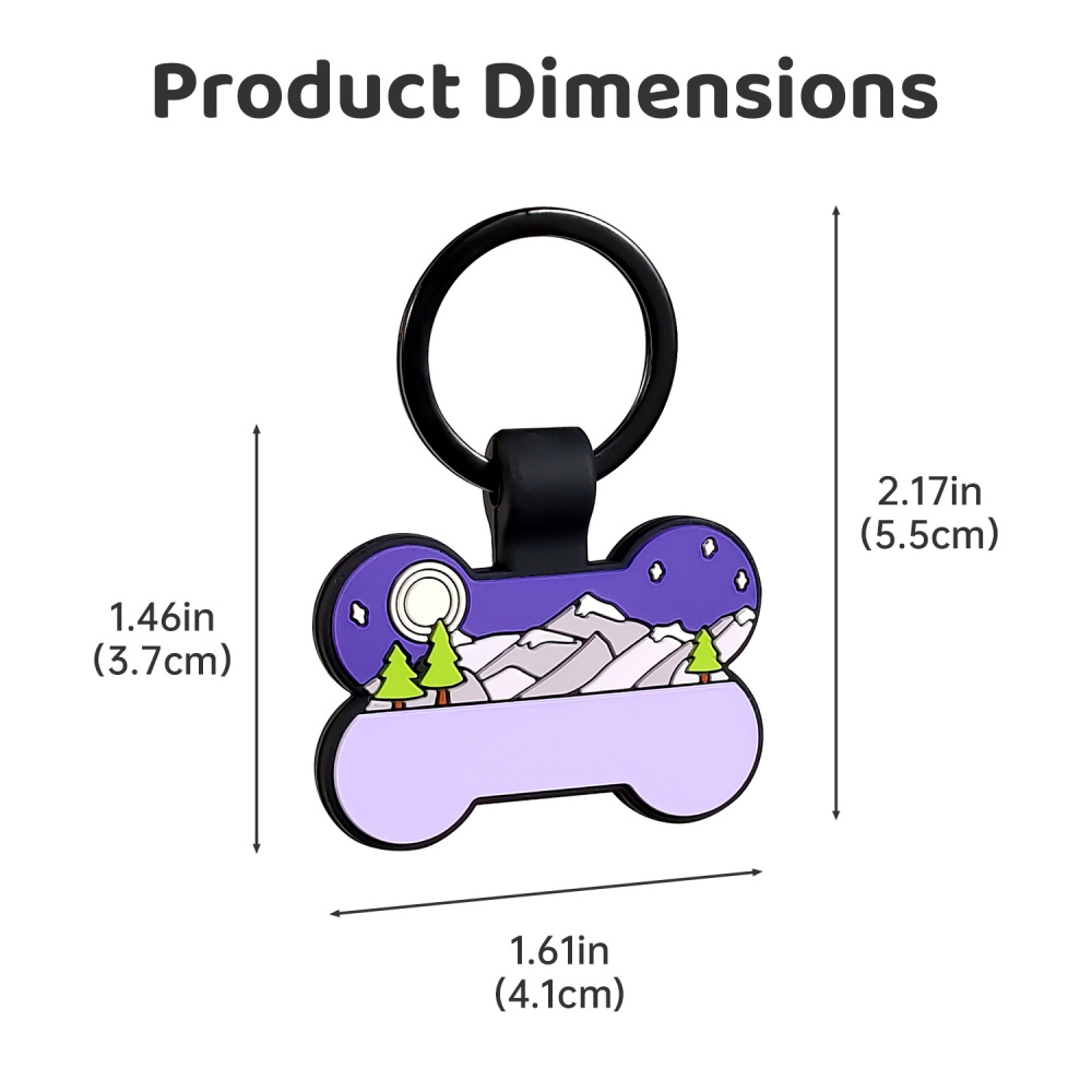 Moonlit Mountain Silicone Bone Pet ID Tag – Custom Engraved Pet Identification Collar Tag