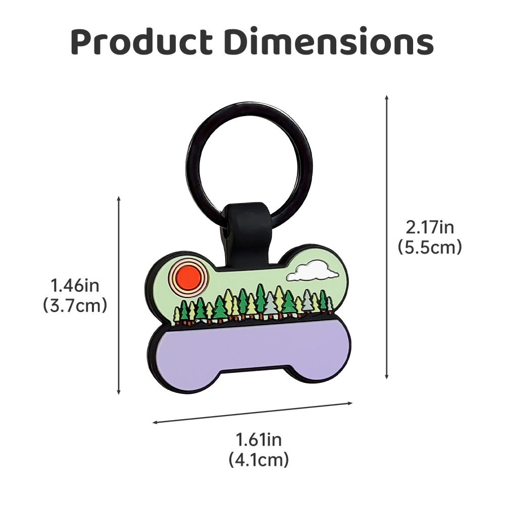 Forest Sunrise Silicone Bone Pet ID Tag – Personalized Name & Phone Pet Safety Collar Tag
