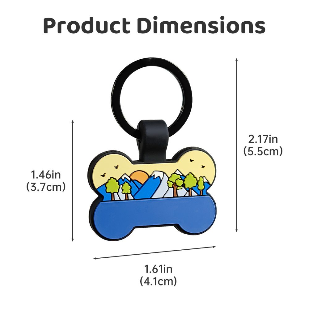 Mountain Sunset Silicone Bone Pet ID Tag – Custom Engraved Pet Name & Contact Collar Badge