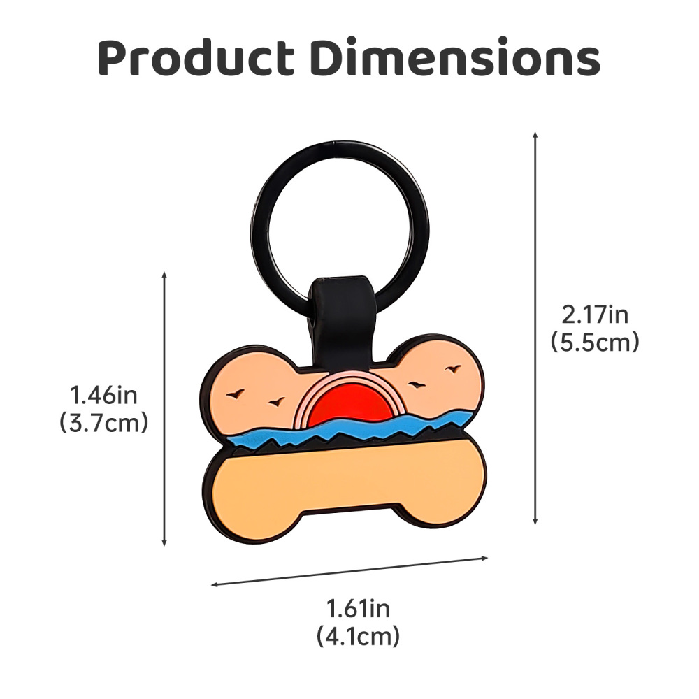 Coastal Sunset Silicone Bone Pet ID Tag – Personalized Pet Name & Contact Collar Badge