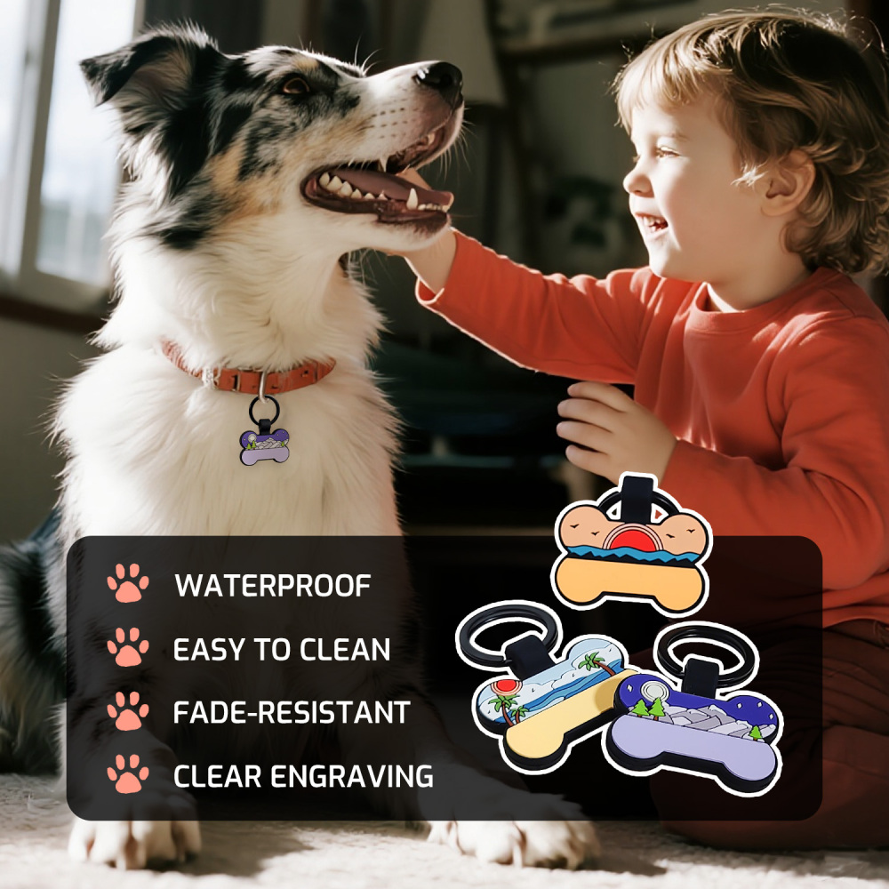 Moonlit Mountain Silicone Bone Pet ID Tag – Custom Engraved Pet Identification Collar Tag