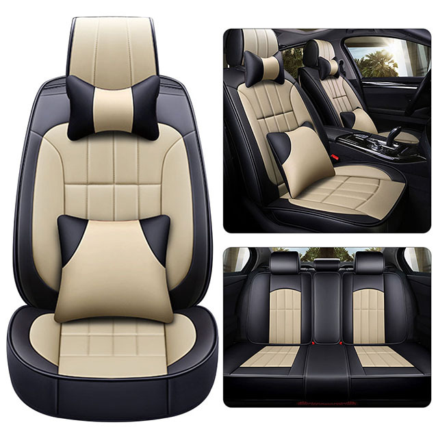 Fly5D Luxury PU Leather Car Seat Cover Wear-resistant Durable and Fashion, Suitable for 5-seats Cars Like SUV, VAN, Sedan