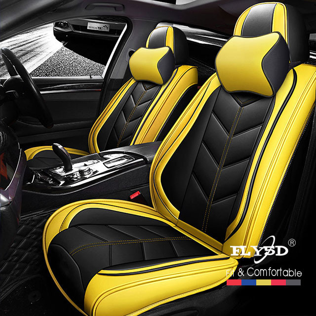 Fly5D Auto Seat Cover with Professional PU Leather Full Surround, Waterproof Comfortable and Risistant, Easy to Clean, Fit for Most of 5 Seats Car