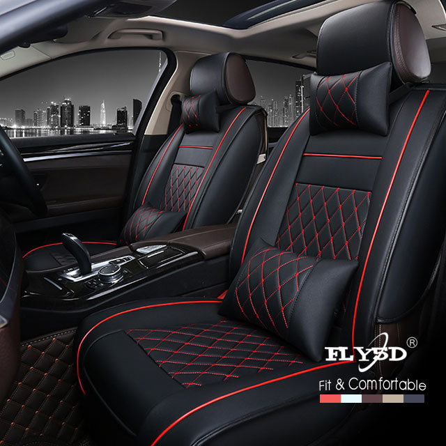 FLY5D Car Seat Covers Fit for 5 Feats Cars, Wear Resistant and Soft PU Leather in Fashion Style Compatible for Sedans like, SUV,Truck, and Van.