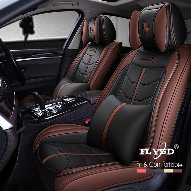 Fly5D Auto Seat Cover with Professional PU Leather Full Surround Durable, Comfortable and risistant, Fit for Most of 5 Seats Car