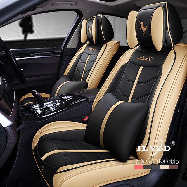 Fly5D Auto Seat Cover with Professional PU Leather Full Surround Durable, Comfortable and risistant, Fit for Most of 5 Seats Car