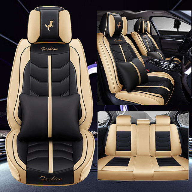 Fly5D Auto Seat Cover with Professional PU Leather Full Surround Durable, Comfortable and risistant, Fit for Most of 5 Seats Car