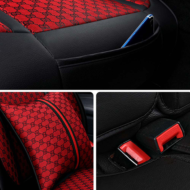 FLY5D Breathable Linen Car Seat Cover, Air-Bag Compatible Split Rear Seat Protector, Red, Beige, Black, and Gray